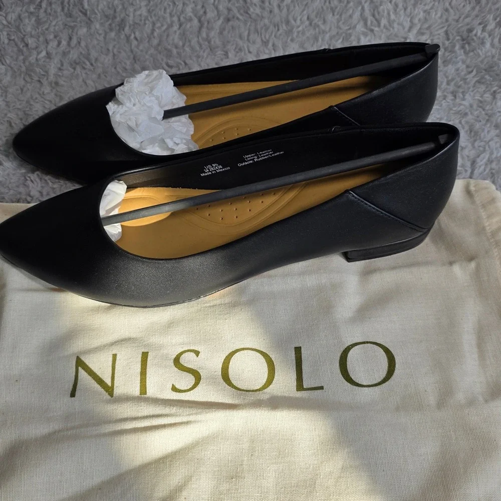 NISOLO‎ Fina Black Sheepskin Leather Ballet Low Heel Flats Pointed Toe 9.5 NEW - Picture 2 of 6